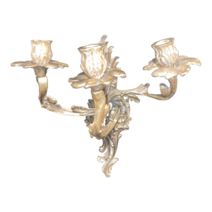 1920s Bronze Sconces Baroque Rococo Louis XV French Style Acanthus Leaf Forms 3 Candle Burning