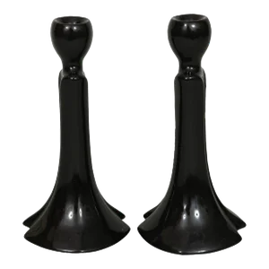 Royal Haeger Black Ceramic Candlestick Holders - a Pair