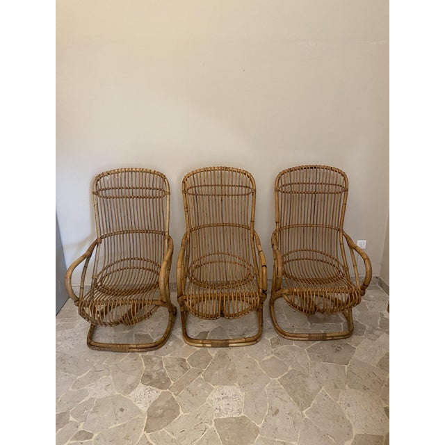 Wicker Armchairs attributed to Tito Agnoli, Italy, 1960s, Set of 3 For Sale - Image 11 of 11