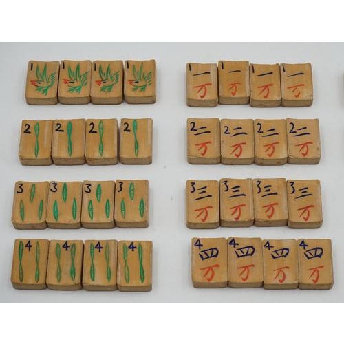 Antique Asian Oriental Mahjong Set of 148 Tiles in Edwardian Oak Box, Set of 149 For Sale - Image 17 of 18