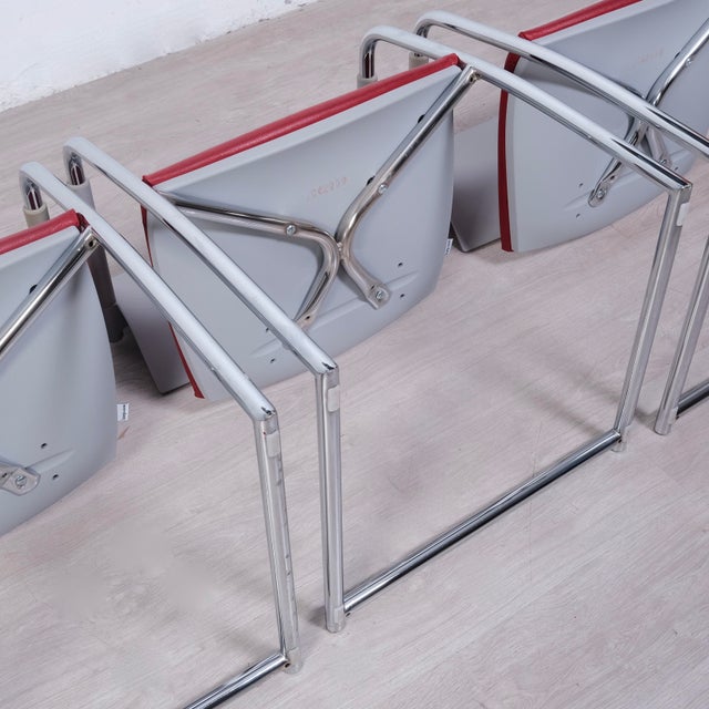 Air Jr Luxy Waiting Chairs in Gray and Burgundy Chrome Legs, Italy, Set of 3 For Sale - Image 6 of 18