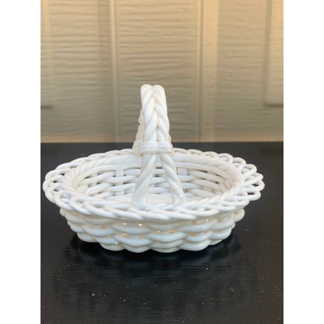 1980s French Country White Ceramic Trompe L’Oeil Woven Basket For Sale In South Bend - Image 6 of 8