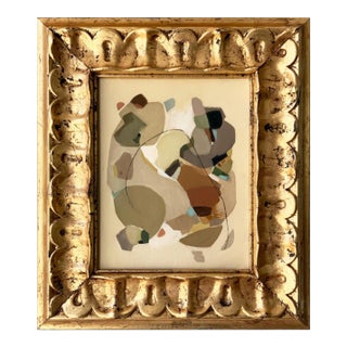 Neutral Abstract Oil Painting in Vintage Gold Leaf Frame For Sale