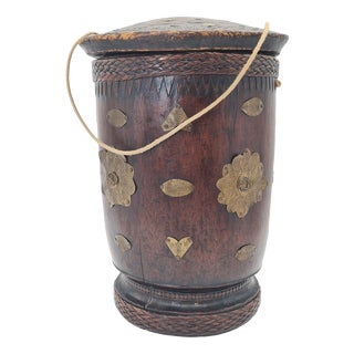 Indian Wooden Measuring Cup with Brass Inlays, 1930s For Sale