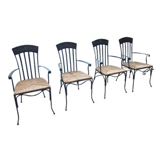 Set of Four Iron and Rush Mid Century Italian Chairs For Sale