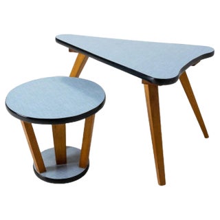 Vintage French Nesting Tables Formica Top, 1950s, Set of 3 For Sale