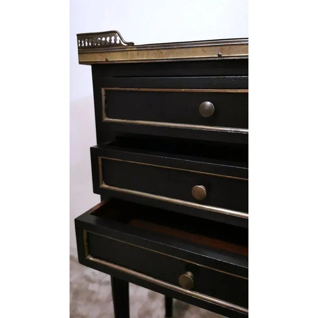 French Napoleon III Style Nightstand Black Wood and Carrara Marble, 1880s For Sale - Image 11 of 13