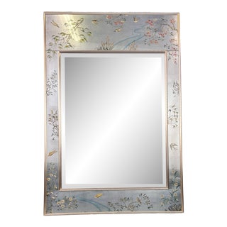 Mid Century 1982 LaBarge Silver Leaf Eglomise Mirror For Sale
