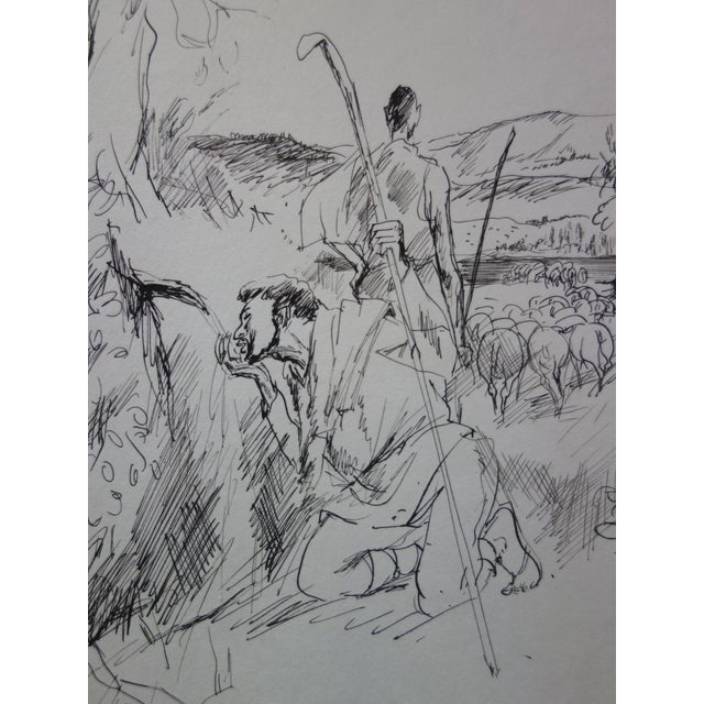 Gaston Barret, Shepherds, Ink on Paper For Sale - Image 3 of 4