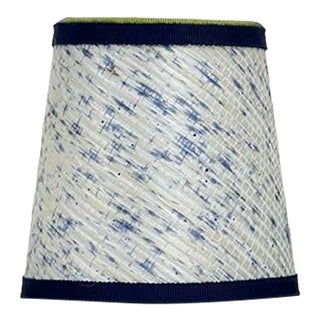 White and Indigo Grasscloth Chandelier Shade with Grossgrain Trim - 4”x6”x6” For Sale