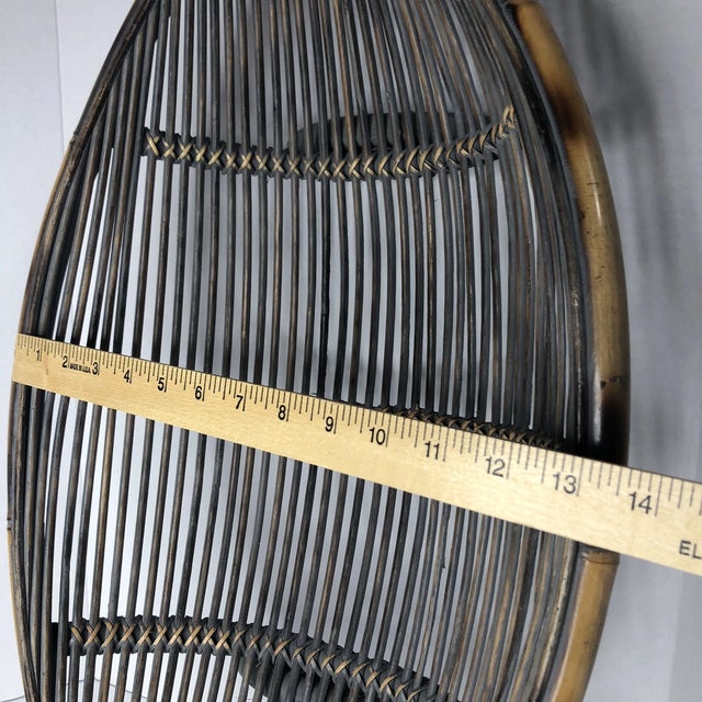 Wood Vintage MCM Pencil Reed Rattan Canoe Boat Shaped Basket Centerpiece Bowl For Sale - Image 7 of 10