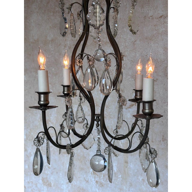 1940s Small French Chandelier With Glass Pendants and Decorations For Sale - Image 5 of 12