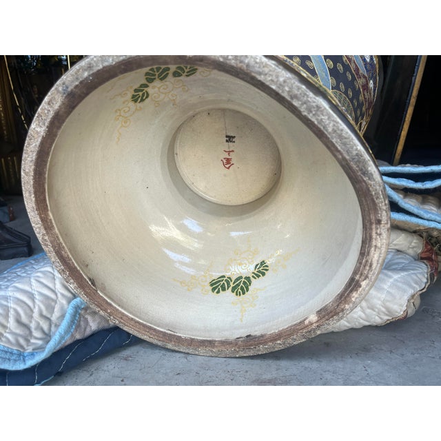 Large 44 Inch High Quality Japanese Satsuma Earthenware Decorative Floor Vase For Sale - Image 10 of 12