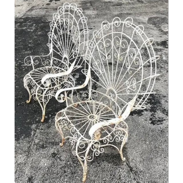 Metal Vintage Boho Wrought Iron Peacock Chairs After Salterini - Set of 2, Attributed For Sale - Image 7 of 8