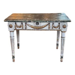 Early 19th Century Italian Painted Parcel Gilt Console With Fluted Legs For Sale