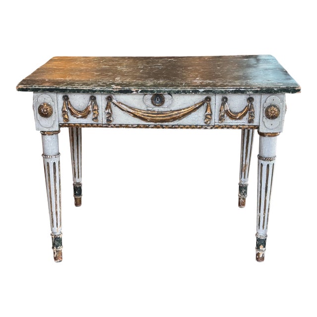 Early 19th Century Italian Painted Parcel Gilt Console With Fluted Legs For Sale