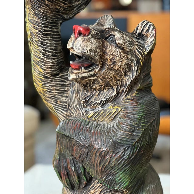 Late 19th Century Black Forest Bear in Polychrome Carved Wood, Switzerland, 1880s For Sale - Image 5 of 8
