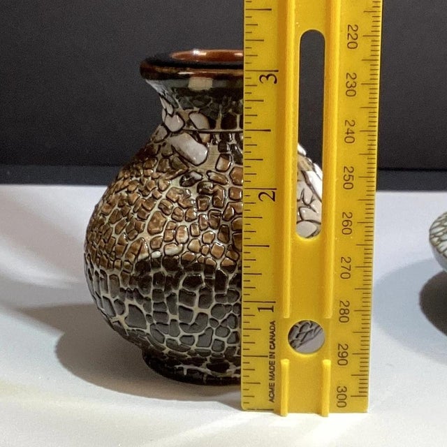 1990s Handmade Studio Art Pottery Vase Set of 2, Signed “Mh,” Abstract Design For Sale - Image 5 of 10