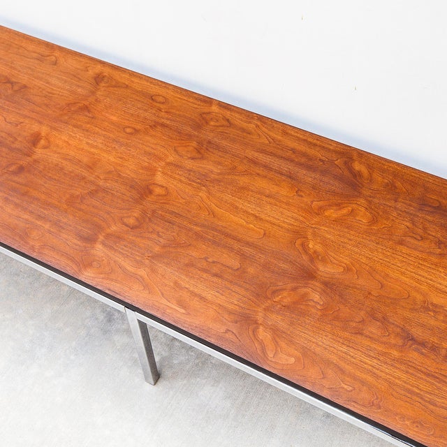 1980s Vintage Florence Knoll Style Walnut & Chrome Bench by g.m. Proctor & Sons For Sale - Image 5 of 12