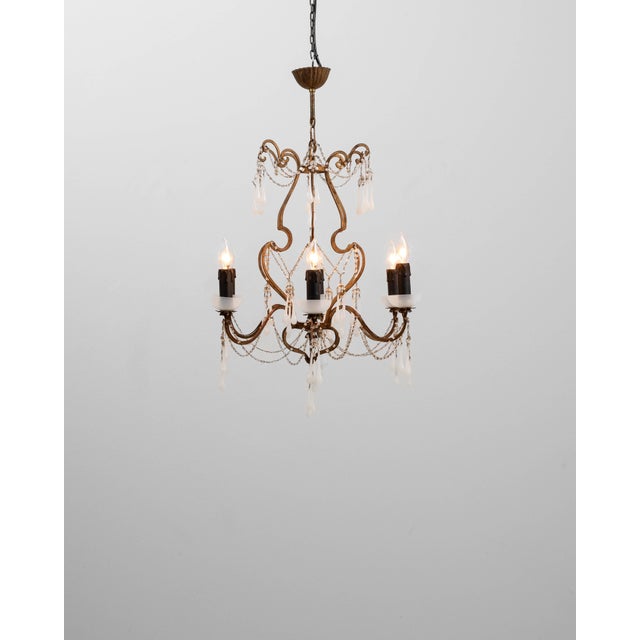 20th Century Italian Rococo Revival Gilt Metal Chandelier With Glass Drops For Sale - Image 10 of 18