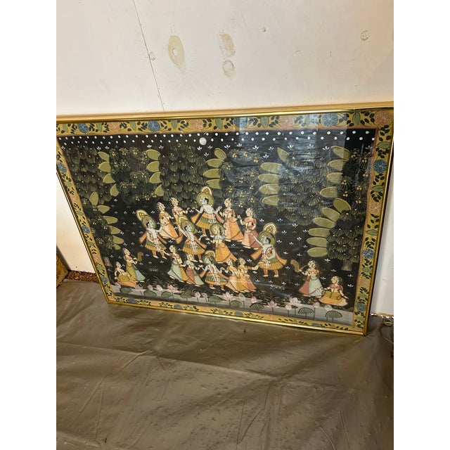 1960s Vintage Pichhwai Painting on Silk the Dancing Female, Framed For Sale - Image 12 of 12