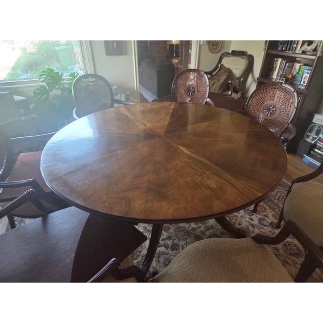 1960s Custom Burton Ching English Mahogany Dining Table – 60" Round / 84" Extended – Original $20,000 Commission For Sale - Image 17 of 17