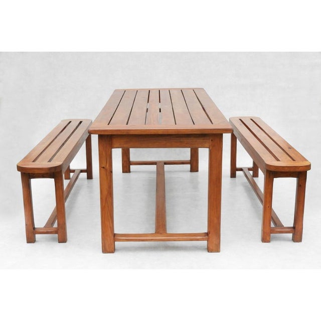 Brown Vintage French Provincial Slatted Pine Outside Dining Table, 1980 For Sale - Image 8 of 8