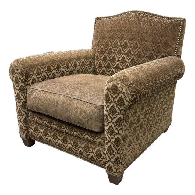 Custom Design Cut Mohair + Suede Lounge Chair + Nailhead Trim For Sale