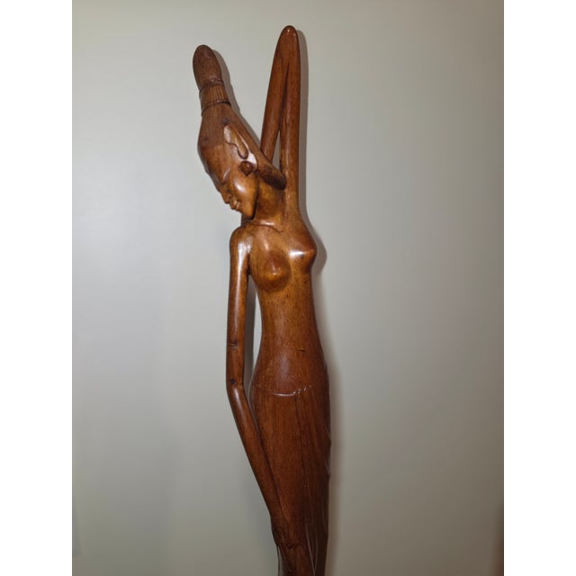 Large 21" Mid-Century Balinese Art Deco Macassar Ebony Wood Elongated Maiden Sculpture by a.a. Fatimah For Sale - Image 10 of 12