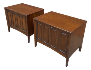 Pair of Attributed Broyhill “Emphasis” Walnut Mid Century Modern End Tables Nightstands