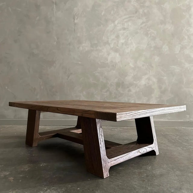 Reclaimed Elm Wood Coffee Table in Walnut Finish-56" For Sale In Los Angeles - Image 6 of 12