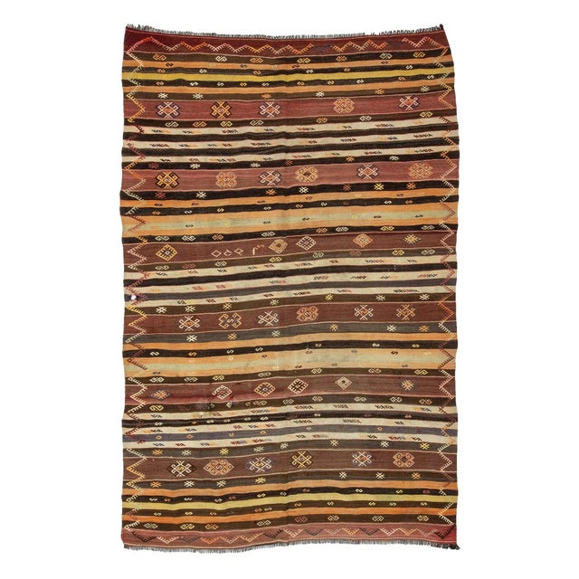 Textile Vintage Embroidered Turkish Kilim Rug- 6′8″ × 10′ For Sale - Image 7 of 7