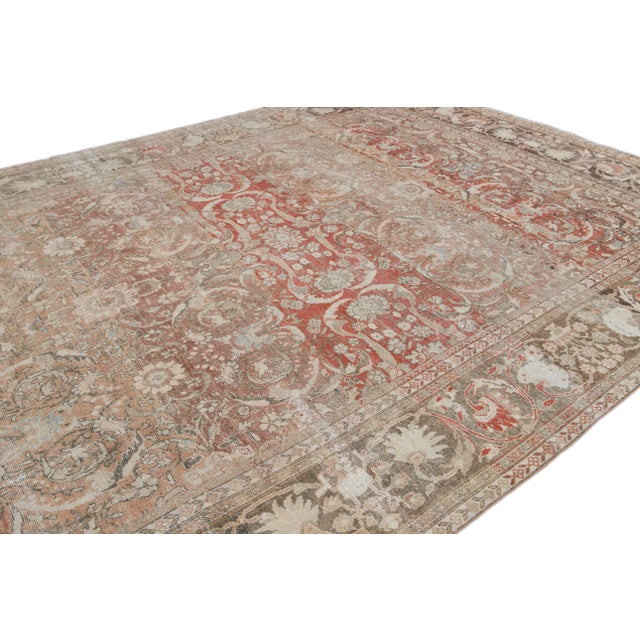 Antique Shabby Chic Red Mahal Wool Rug For Sale In New York - Image 6 of 12