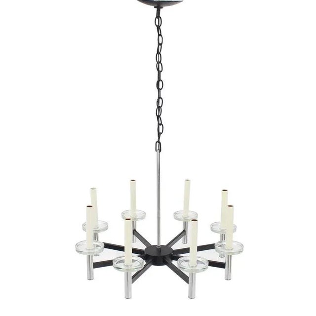 Very nice Mid-Century modern chrome and glass eight arms light fixture.