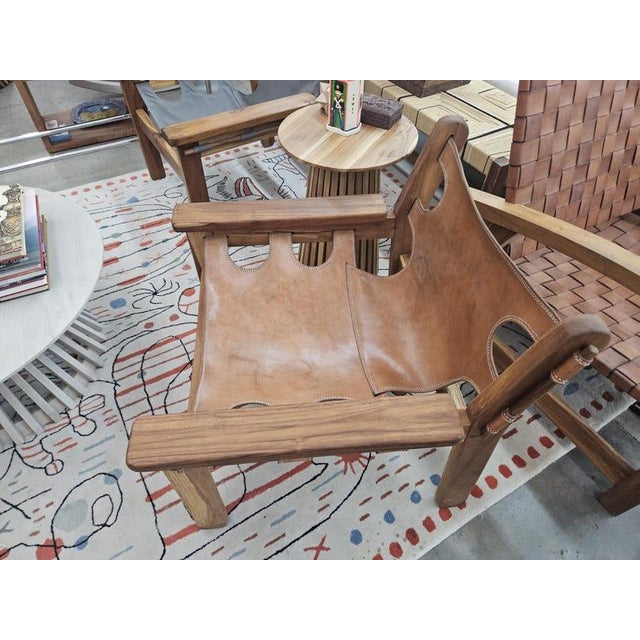 Brown Modern Leather and Teak Lounge Chair For Sale - Image 8 of 8