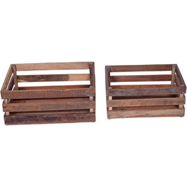 Contemporary Brown Wood Storage Boxes Set of 2 Chairish