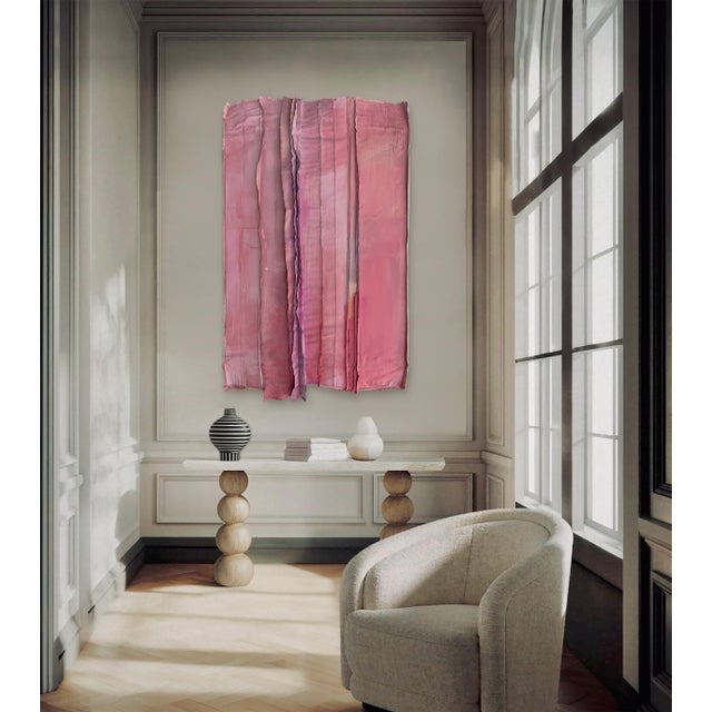Minimalist Monochrome Textile Wall Art Sculpture of Reclaimed Materials in Nantucket Red For Sale In Austin - Image 6 of 12