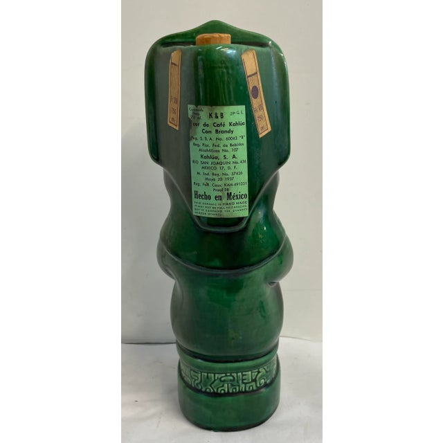 Mexican Vintage Kahlua Handmade Jade Green Tiki Aztec K&b Glazed Ceramic Decanter Mexico For Sale - Image 3 of 10