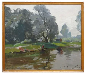 Alfejs Bromults, The Lakeshore, 1972, Oil on Cardboard