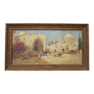 Moroccan Market Oil on Canvas by Arthur Diehl Circa 1911 For Sale