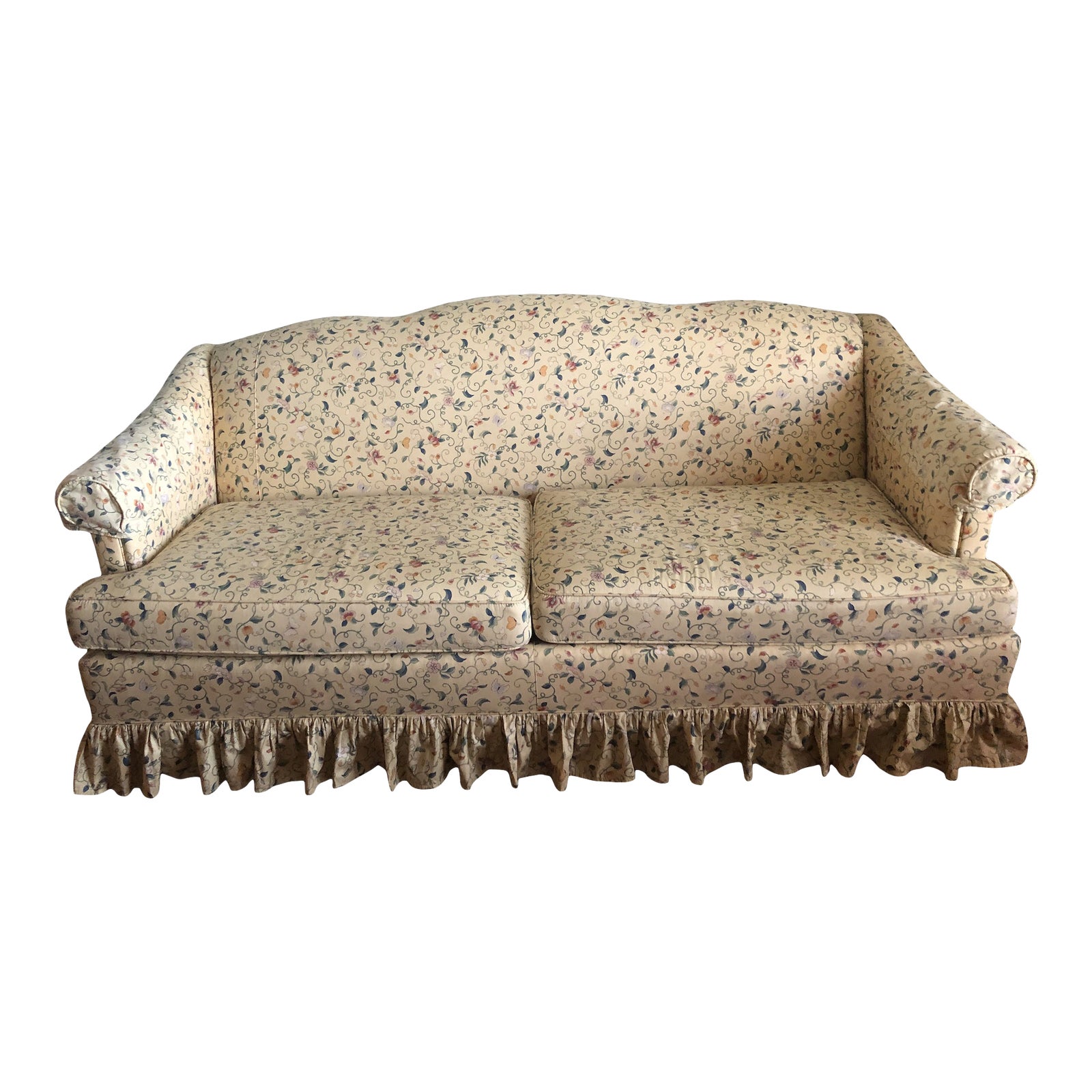 1990s Traditional Camel Back Roll Arm Farmhouse Style Chintz Sofa Chairish