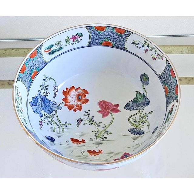 Mid-Century Chinoiserie Decorative Porcelain Centerpiece Bowl For Sale - Image 4 of 10