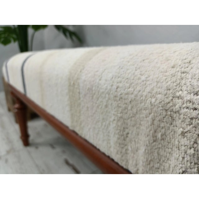 White Handmade Hemp Kilim Upholstered Bench For Sale - Image 8 of 10