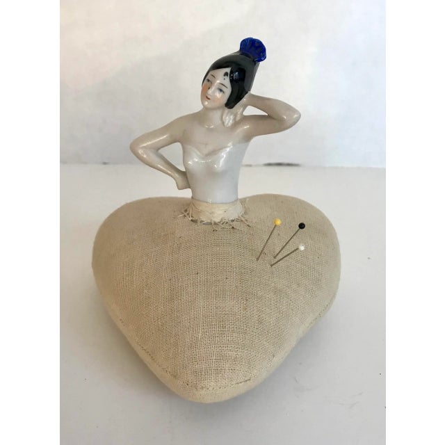 Textile Vintage Porcelain Half Doll Pin Cushion For Sale - Image 7 of 9