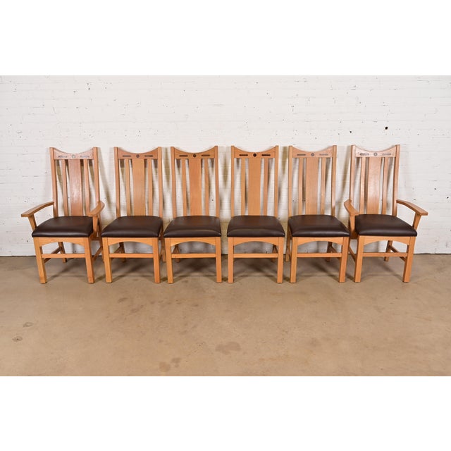 Mission Stickley Style Mission Oak Arts & Crafts High Back Dining Chairs, Set of Six For Sale - Image 3 of 12