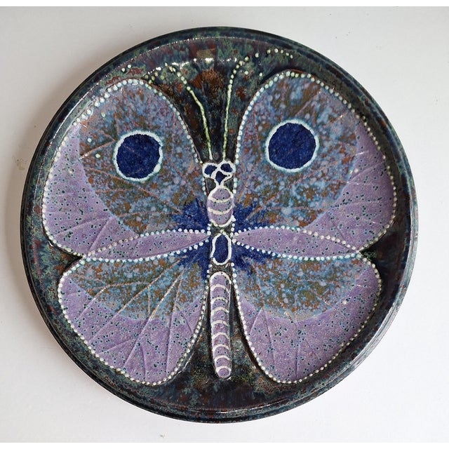 Swedish Wall Plate with a Blue Butterfly Motif by T. Hellström for Nittsjö Keramik, 1970s For Sale - Image 6 of 6
