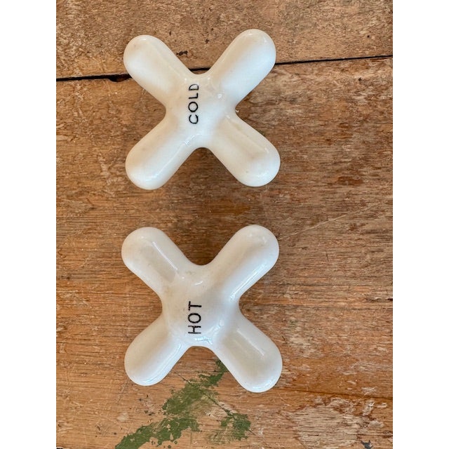 Vintage Porcelain Bathroom Faucet Knobs & Escus For Sale In New York - Image 6 of 8