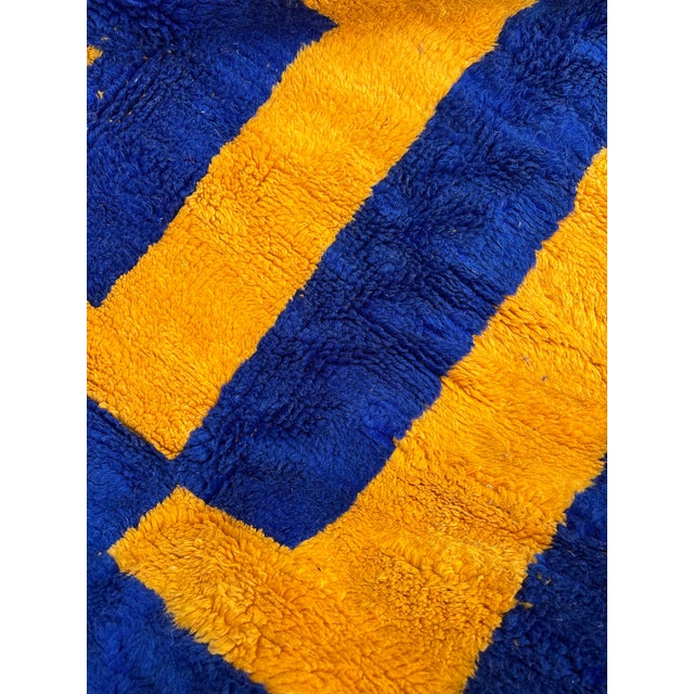 Mid-Century Modern Berber Beni Mrirt Rug Handknotted Wool Cobalt Blue & Mustard Geometric Maze Pattern 200x300cm Middle Atlas, Morocco, 2010s For Sale - Image 3 of 10