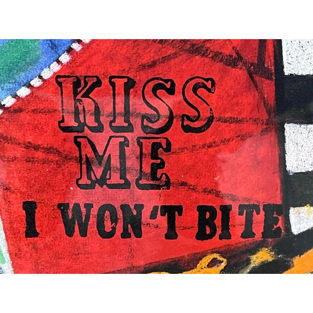 Off-white Circa 1965 Richard Merkin "Imaginary Portrait of Michael Frimkiss" Original Mixed Media Art Work, Framed For Sale - Image 8 of 12