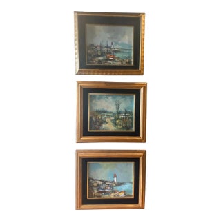 3 Vintage Original Landscape on Canvas - a Set For Sale